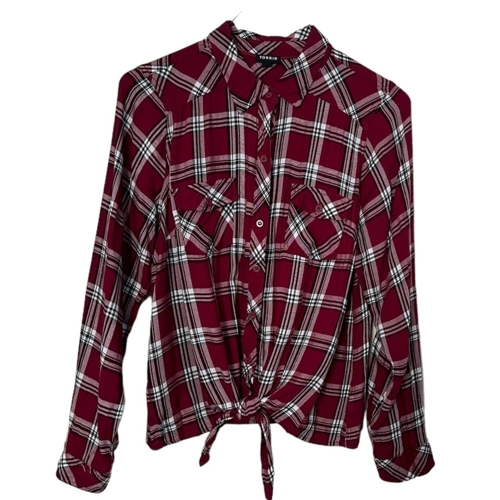 Torrid Plaid Taylor Red & White Top 1X - Picture 2 of 11